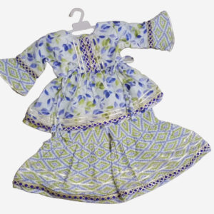 Mint & Blue Royal Set – Frock, Gharara with Gota Lace (2-Piece)