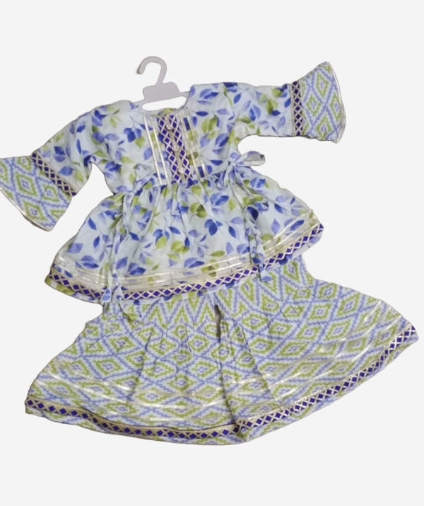 Mint & Blue Royal Set – Frock, Gharara with Gota Lace (2-Piece)