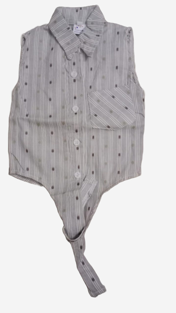 Embroidered Elegance Set – Gray Shirt with Tie-Waist & Blue Jeans Skort (2-Piece) - Image 2