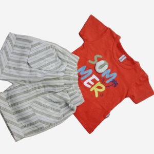 Summer Vibes Baby Boy Outfit – 2-Piece Set (T-Shirt & Shorts) Orange Color