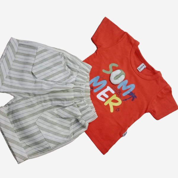Summer Vibes Baby Boy Outfit – 2-Piece Set (T-Shirt & Shorts) Orange Color