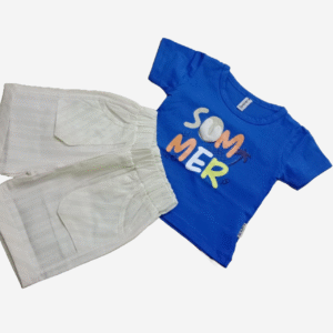 Summer Vibes Baby Boy Outfit – 2-Piece Set (T-Shirt & Shorts) Blue Color